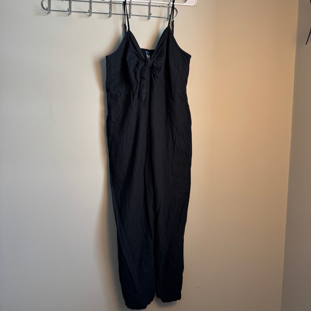 Old Navy Sleeveless Knotted Tie Front Linen Blend Jumpsuit Black XL Coastal